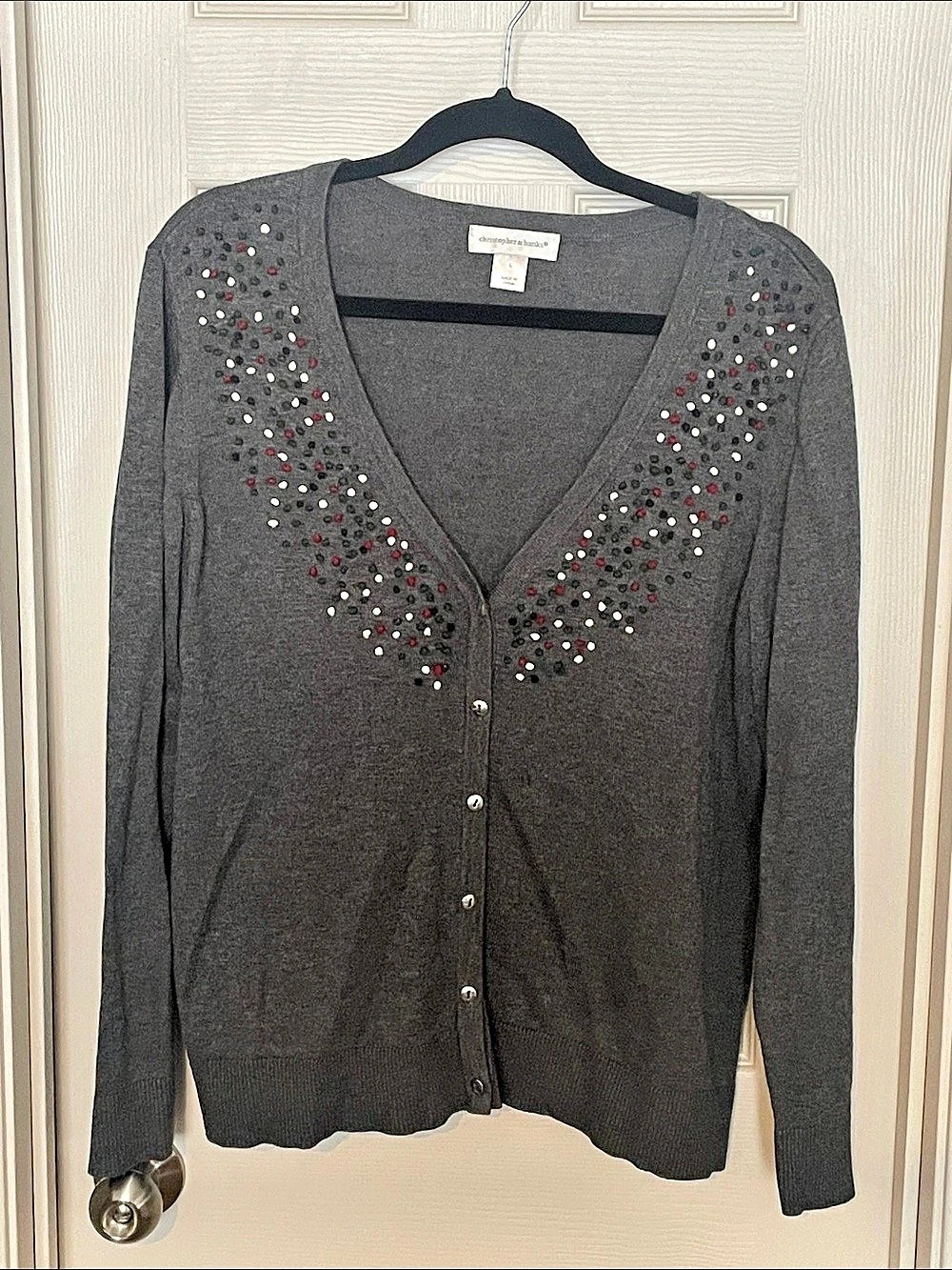 Christopher & Banks Embellished Cardigan in Gray Size Large Like New